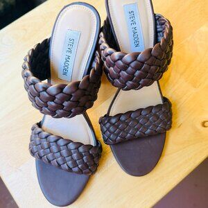 STEVE MADDEN Tielo braided sandals in dark brown with 4” stacked heel size 8.5